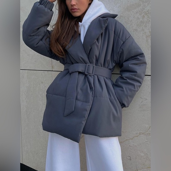 Classic Puffer Long Sleeve Winter Coat with Belt - Picture 6 of 12